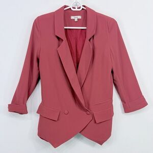 Dani Rose Pink Double Breasted Lined Point Hem Blazer Jacket